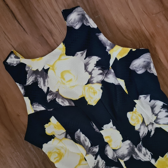 MIA 12 Yellow Blue Floral Midi Dress | Semi-Formal Clothes Party | Flower Dress - Picture 2 of 8